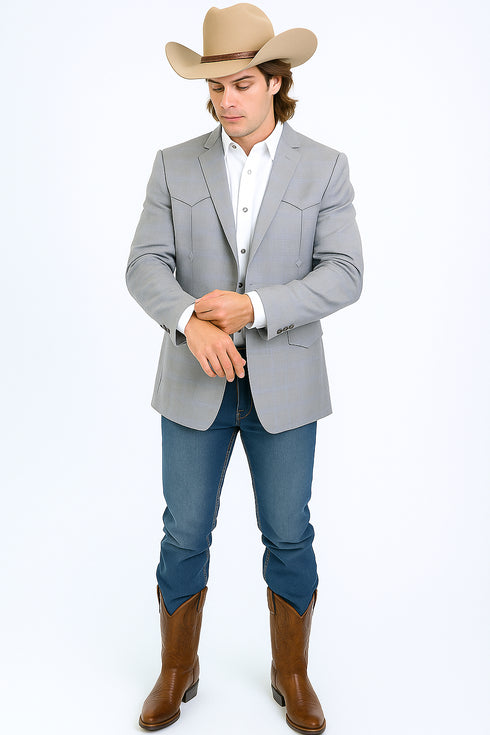 Western Blazer - Saco Para Hombre - Mens Double Button Western Grey Blazer