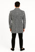 Mens Houndstooth Peacoat - Black White Check Houndstooth Wool Carcoat