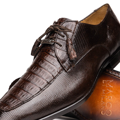 Marco Di Milano Merida Brown Lizard & Caiman Crocodile Oxfords Shoes