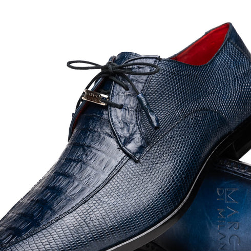 Marco Di Milano Merida Navy Lizard & Caiman Crocodile Oxfords Shoes