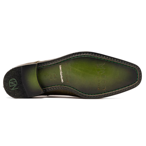 Marco Di Milano Merida Olive Green Lizard & Caiman Crocodile Oxfords Shoes