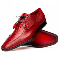 Marco Di Milano Merida Red Lizard & Caiman Crocodile Oxfords Shoes