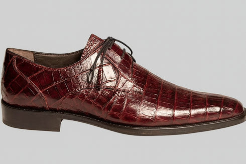 Mezlan Burgundy Crocodile Shoes Men Plain Toe Anderson