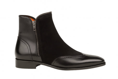 Men's Camilleri Calf/Suede Black Ankle Zip Boot By Mezlan Made In Spain Brand