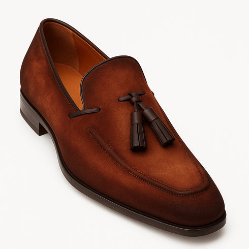 Men's Pavese Sport Hand-Burnished Suede Tassel Slip-On Shoes By Mezlan Made In Spain Brand