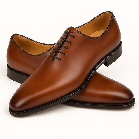 Mens Mezlan Pamplona Calfskin Plain Toe Dress Shoe in Cognac