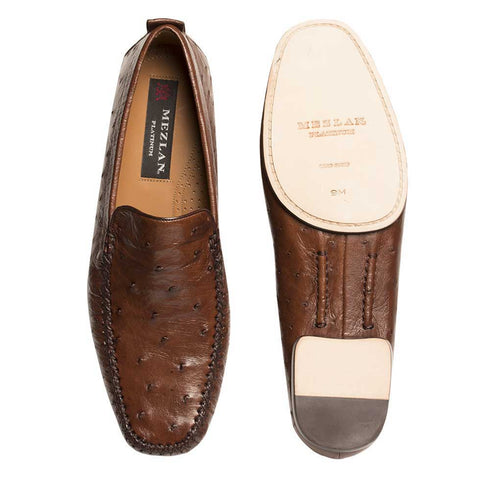 Mens Mezlan Rollini Ostrich Quill Dress Shoe Loafer in Brown
