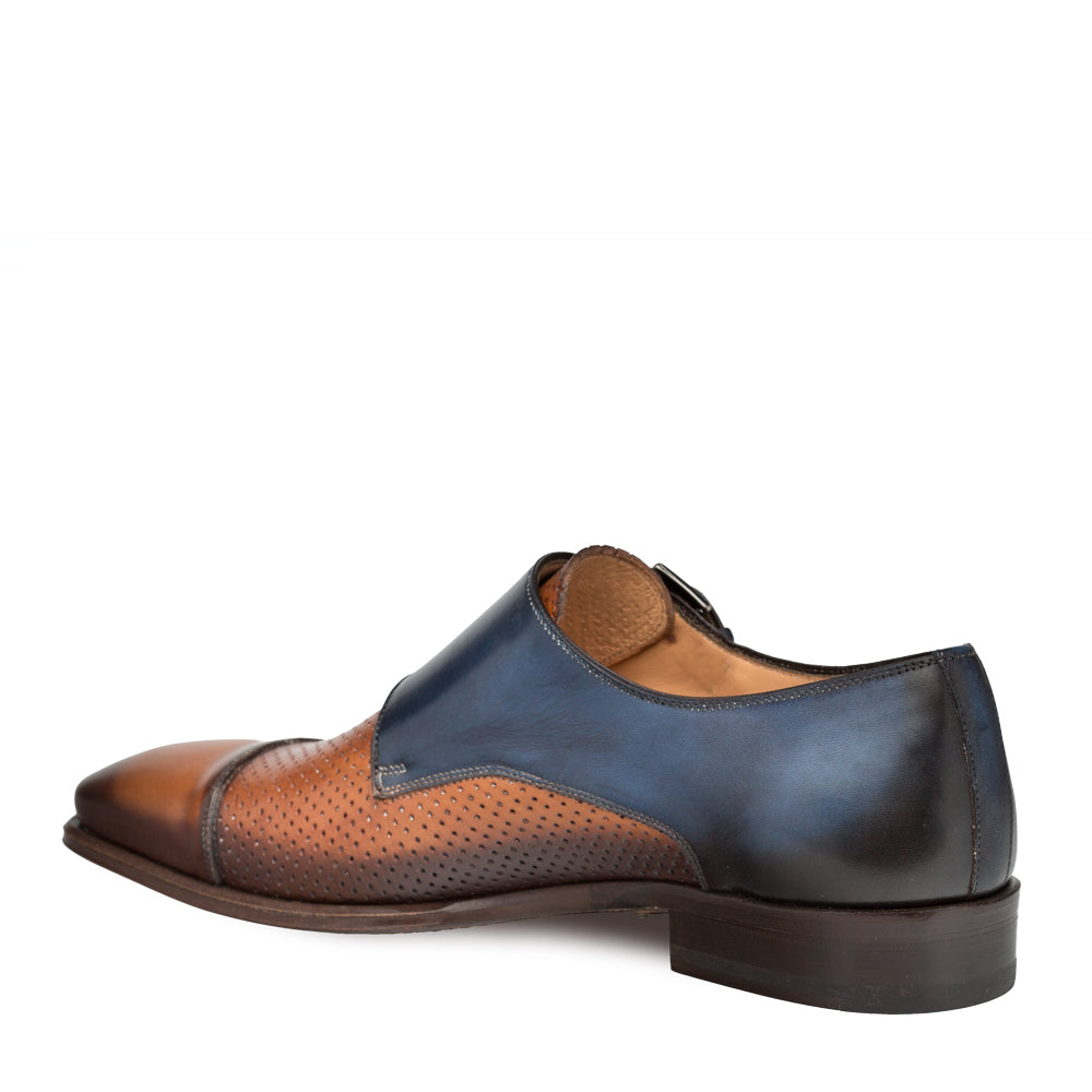 Mezlan Size 8.5 Tan and Blue 8 Mens Mezlan Saber Two Tone Calfskin Monk Strap Dress Shoe  main image 4