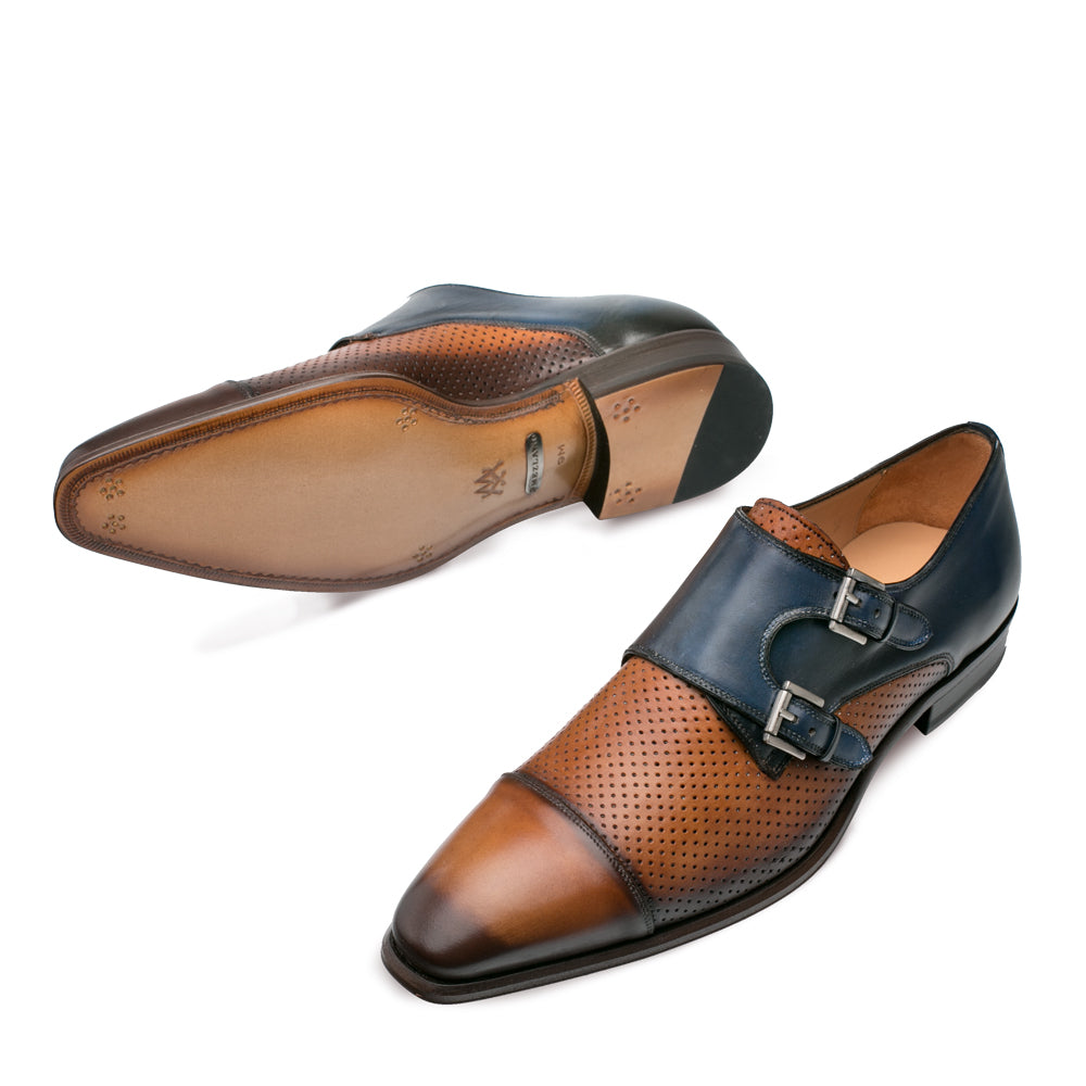 Mens Mezlan Saber Two Tone Calfskin Monk Strap Dress Shoe in  display picture 1