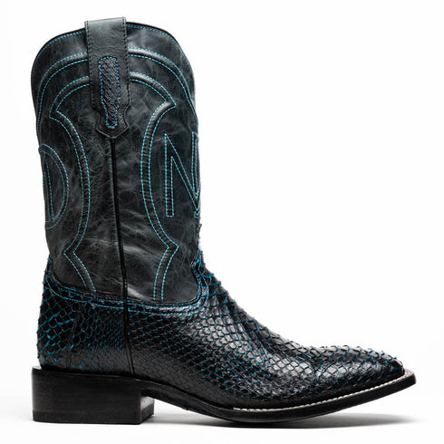Marco Di Milano Missouri Black / Blue Python Square Toe Cowboy Boots