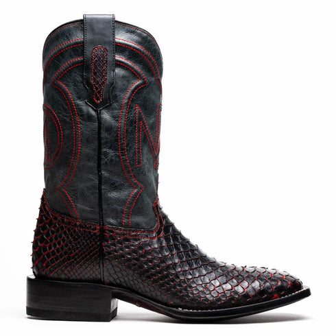 Marco Di Milano Missouri BlackCherry Python Square Toe Cowboy Boots