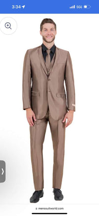 Men’s Bronze Brown Mocco 3 Piece Suit – Modern Formal Suit Set for Wedding, Prom and Business Events Light Brown Coffee Dark Tan