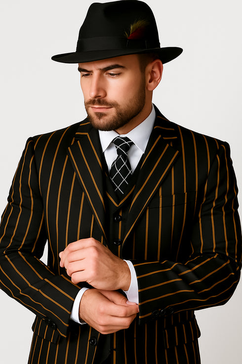 Black And Gold Stripe Suit - Vested Suit