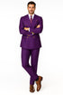 Mens Designer Modern Fit Double Breasted Wool Suit with Gold Buttons in Purple