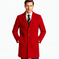 Mens Red Pea Coat-Three Quarter Wool Car Coat