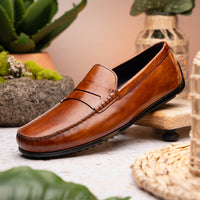 Zelli Monza Hand Burnished Calfskin Driving Loafers in Cognac