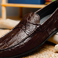 Zelli Monza Genuine Caiman Crocodile Driving Loafers in Nicotine