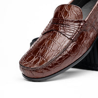 Zelli Monza Genuine Caiman Crocodile Driving Loafers in Nicotine