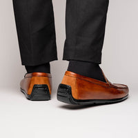 Zelli Monza Hand Burnished Calfskin Driving Loafers in Cognac