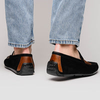 Zelli Monza Suede & Calfskin Driving Loafers in Black / Chestnut