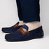 Zelli Monza Suede and Hand-Burnished Calfskin Driving Loafers in Navy