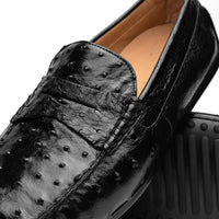 Zelli Monza Ostrich Quill Driving Loafers in Black