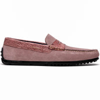Zelli Monza Suede and Caiman Crocodile Driving Shoes in Candy