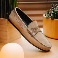Zelli Monza Suede and Genuine Crocodile Driving Loafers in Sand
