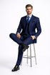 Mens Peak Lapel Modern Fit - No Pleated Pants Designer Brand Navy 3 Piece Vested Suit