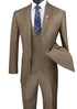 Birdseye Pattern Modern Fit 3 Piece Khaki Suit with Contrast Trim