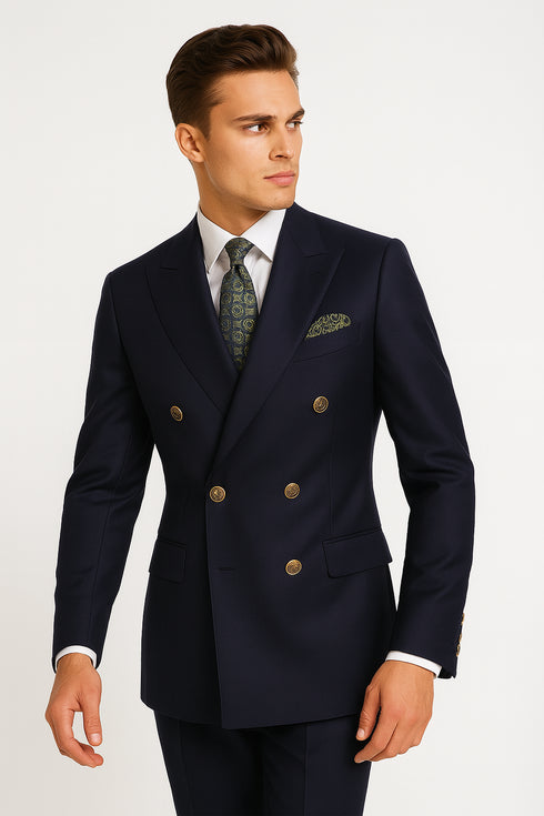Navy Double Breasted Blazer Mens Double Breasted Blazer - 100 % Wool Navy Double Breasted Sport Coat