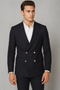 Navy Double Breasted Blazer Navy Peak Lapel men's Double Breasted Suits Jacket Four Button Solid Wool Blazer