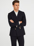 Navy Double Breasted Blazer Navy Peak Lapel men's Double Breasted Suits Jacket Four Button Solid Wool Blazer