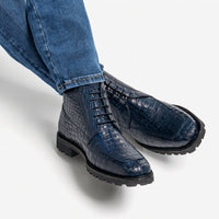 Navy Genuine Caiman Crocodile Belly Ankle Los Altos Boot
