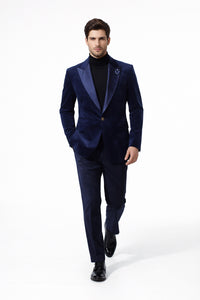 Velvet Long Coat - Velvet Car coat - Navy Coat $199