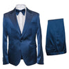 Mens Satin-Finish Pinstripe - Shiny Metallic Stripe Peak Lapel in Color Navy - Modern Fit By Rossiman