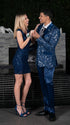 Mens Shiny Stretch Pants Solid Color Slim Fit Sateen Flashy Metallic Slacks in Color "Navy"