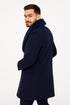 Mens Navy Wool Overcoat with Royal Blue Faux Fur Shawl Collar Cashmere Carcoat