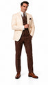 Great Gatsby 1920s Ivory Dinner Jacket with Brown Vest and Pants – Cream Off-White Collar Outfit
