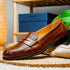 Zelli Nicola Handwoven Italian Calfskin Penny Loafers in Cognac