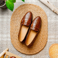 Zelli Nicola Handwoven Italian Calfskin Penny Loafers in Cognac
