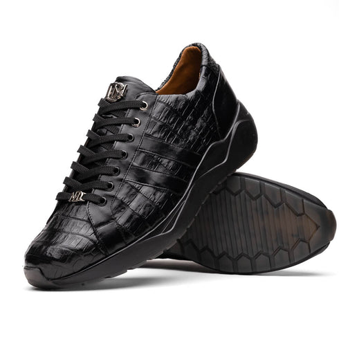 Marco Di Milano Nino Men's Black Sleek Genuine Caiman Crocodile Sneaker