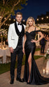 Marco Lorenzo Premium White Paisley 4 Piece Suit with Black Velvet Shawl Lapel and Matching Bow Tie