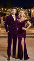 Men’s Rossi Man Zeus Purple Velvet Double Breasted Tuxedo Suit, Formal Wedding Prom Dinner Suit Set