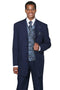 Mens 3/4 Length 4 button Contrast Stitching Suit with Paisley Vest in Navy