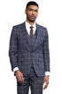 Men's Stacy Adams Classic One Button Vested Windowpane Suit in Charcoal Grey