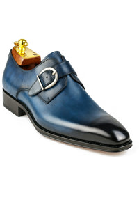 Mens Carrucci Classic Leather Fade Single D-Buckle Monk Strap Dress Shoe in Chestnut