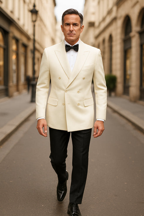Ivory Double Breasted Tuxedo Dinner Jacket - Cream Dinner Jacket - Off White Tuxedos
