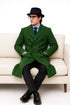 Double Breasted Long Overcoat One Chest Pocket Olive Green - Mens Car Coat Mens Topcoat