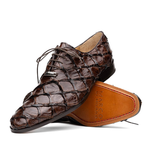 Marco Di Milano Olivieri Brown Pirarucu Dress Shoe Oxfords